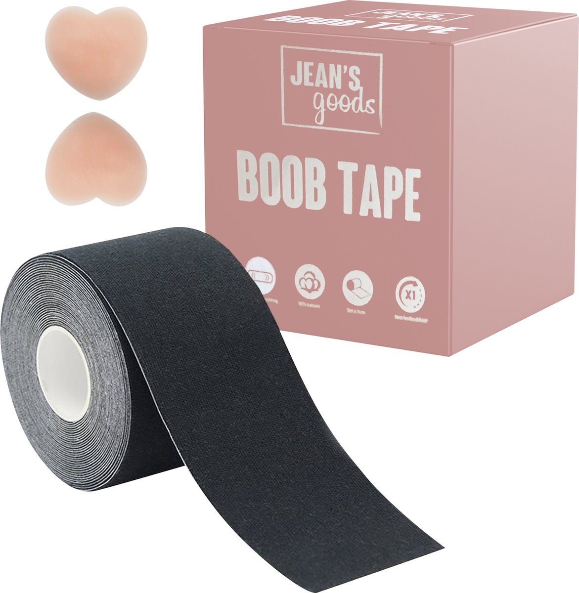 boob tape zwart met siliconen herbruikbare tepelplakkers