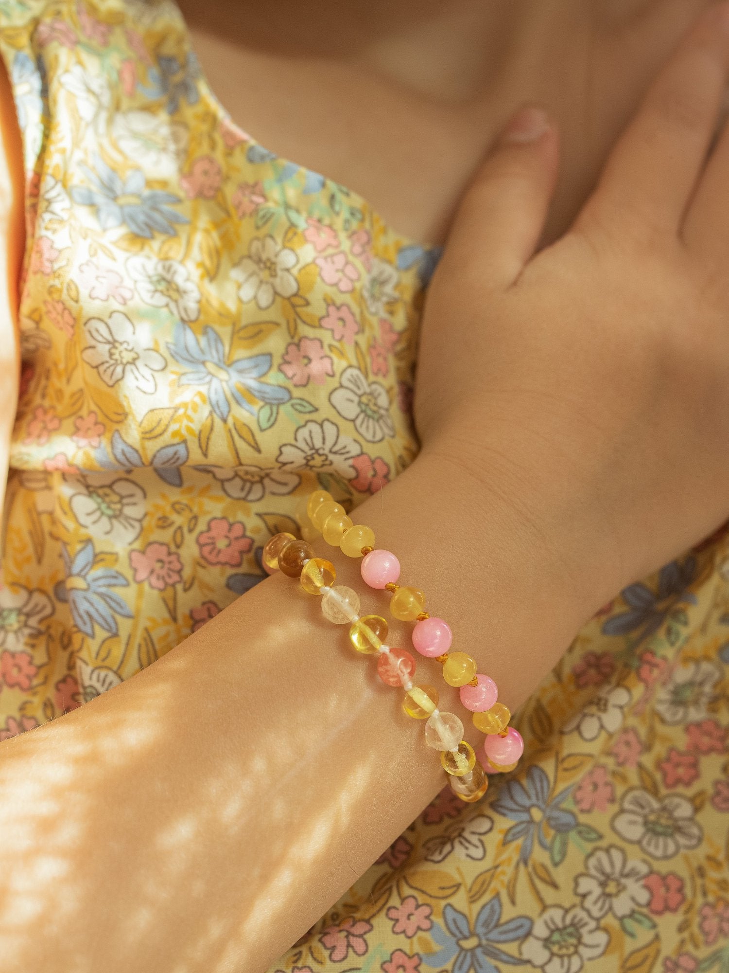 Barnsteen armband baby - Lemon en Rozenkwarts - 14 cm - Jean's goods