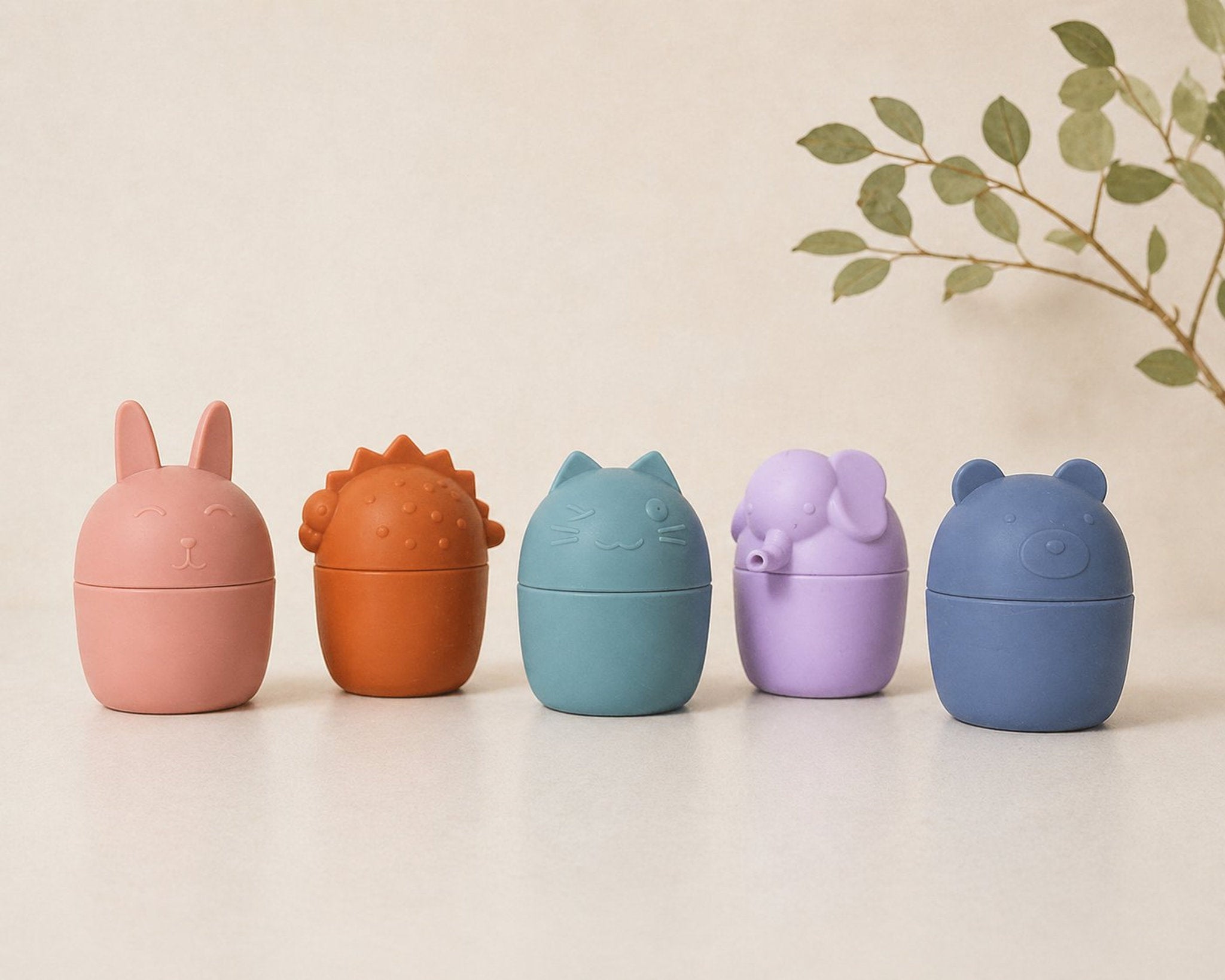 Jean's Goods siliconen badspeeltjes set 5 dieren pastelkleuren - veilig badspeelgoed BPA-vrij duurzaam